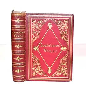 Viktorianisches Buch. Longfellow's Works. Illustrierte (1877) Leder. Goldrand - Bild 1 von 13