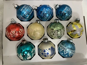 Vintage Lot 10 Mercury Glass Christmas Ornaments, Stencil Shiny Brite & US Made - Picture 1 of 9