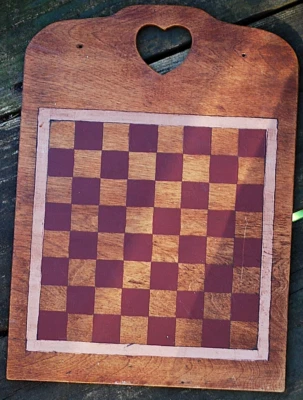 Antique PRIMITIVE HANDMADE Wood Checkerboard Original Paint Game Board 14" - Image 1 of 4
