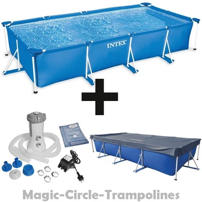 INTEX™ Metal Frame Rechteck Pool 450x220 mit Filterpumpe 2271 L/S + Abdeckplane - Bild 1 von 3