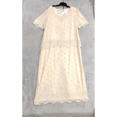 VTG Scala Beaded Silk Formal Dress Evening Gown Maxi Woman 2X Ecru Elegant Drop - Image 1 of 4