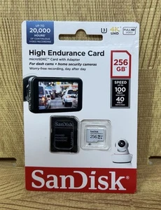 SanDisk High ENDURANCE microSD 256GB R/W 100/40 Security Camera Dash Cam SDSQQNR - Zdjęcie 1 z 2