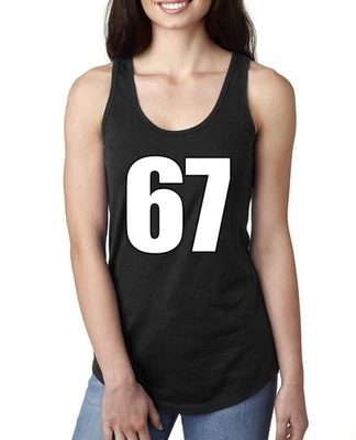 Camiseta sin mangas 67 viral Gen Z argot meme, divertida tendencia de Internet para damas espalda deportiva Foto 1 de 2