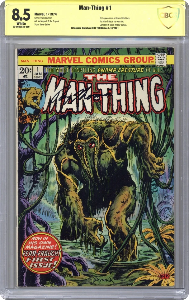 Man-Thing #1 CBCS 8.5 Witnessed Sig Roy Thomas 1974 22-0692A42-359 - Image 1 of 2