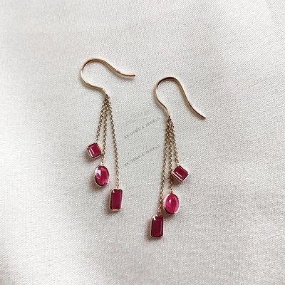 2.80ct Natural Ruby Earrings 14K Gold Dainty Bezel July Birthstone Jewelry - Image 1 of 4