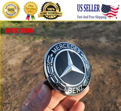 4 x Black Alloy Wheel Centre Hub Caps Fit Mercedes-Benz A B C E S M ML GLA Class Foto 1 de 4