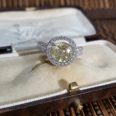 Anillo de plata esterlina 925 prasiolita genuina, talla P EE. UU. 7,5, amatista verde, topacio Foto 1 de 4