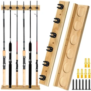Wall Mounted Fishing Rod Holder Wooden Vertical Fishing Rod Rack Fishing Pole... - Picture 1 of 7