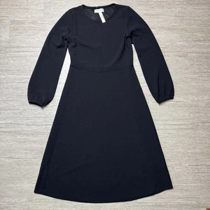 Madewell Texture & Thread A Line Midi Dress NWT Black Women's S Puff Sleeves - Picture 1 of 6