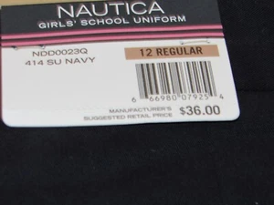 $36 NWT New NAUTICA Girls Sz 12 Blue Pants School Uniform Adjust Waist 27" Ins - Picture 1 of 3