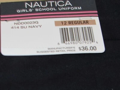 $36 Nuevo Con Etiquetas Nuevo NAUTICA Niñas Talla 12 Azul Pantalones Uniforme Escolar Ajuste Cintura 27" Ins Foto 1 de 3