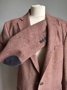 100% MERINO LAMBSWOOL JACKET 42 mens MOON English tweed EL GANSO patch elbow - Picture 1 of 22