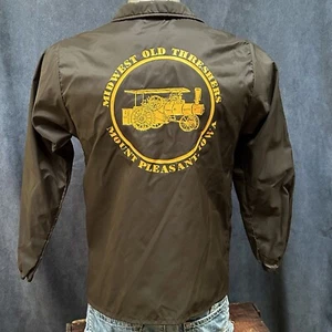 Vtg Midwest Old Threshers Nylon Coach Jacket Windbreaker Brown Sz Small - Picture 1 of 5