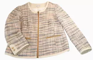 Giacca blazer Coldwater Creek donna 12P marrone rosa tweed bordo cerniera ufficio - Foto 1 di 14
