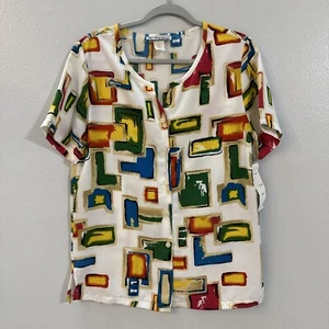 Vintage Damen Shirt Bluse Kurzarm Mehrfarbig Gr. Small Artsy 90er Oberteil - Bild 1 von 13