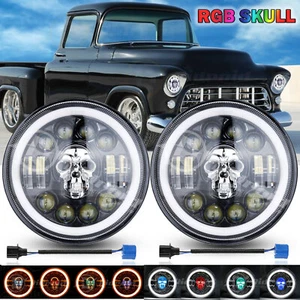 Pair 7" inch Round RGB LED Headlights Hi/Lo Beam DRL for Chevy Truck Camaro C10 - Picture 1 of 24