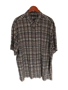 Geoffrey Beene 100% Washable Silk Button Up Shirt S/S Men's XL Browns Plaid - Picture 1 of 7