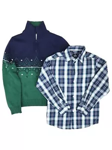 Izod Boys Blue & Green Sweater & Plaid Button Down Shirt Sweater Set - Picture 1 of 2