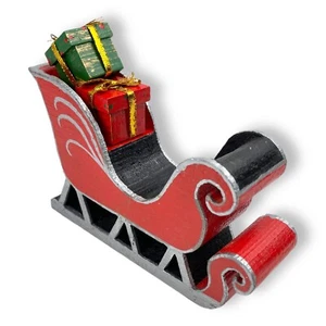 Old Handmade Wood 5" Christmas Sleigh Centerpiece Red Black Silver Gifts Gold - Picture 1 of 8
