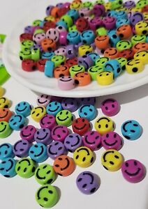 30 pcs Multi Colour Plastic Smiley Face Beads Arcylic Round Beads Xmas Gift 10mm