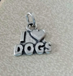 Sterling Silver 14x12mm says I Love Dogs with a Heart Charm! - Picture 1 of 3