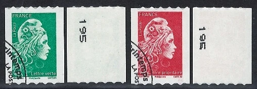 Y&T 1601-1602 ROULETTES MARIANNE d'YZ DE 2018  ADHÉSIFS oblitérées avec variété - Photo 1/1