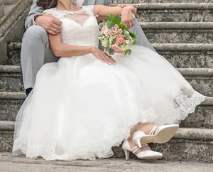 Brautkleid Hochzeitskleid mit Spitze und feinem Tüll Gr. 34 / S 7/8 50er Jahr - Bild 1 von 12