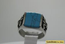 5 ct natural gem men's natural-blue turquoise titanium ring (10-11)v