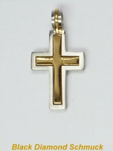 Anhänger Kreuz   Edelstahl 2-teilig  mattiert  PVD vergoldet  Länge: 24mm - Bild 1 von 1