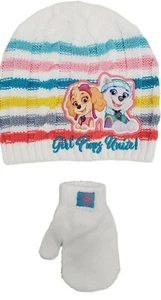 Paw Patrol Toddler Girls White Skye Puppy Dog Beanie Hat & Mittens Set - Picture 1 of 1
