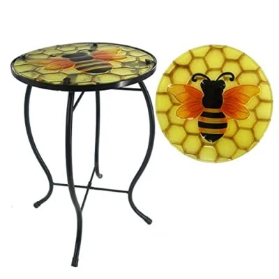 Mesa auxiliar exterior YNGFIL libélula redonda pequeña acento patio colores surtidos  Foto 1 de 4