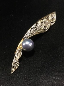 Nadri Strass Perlen Brosche goldfarben Kristall Faux Tahitiperle Anstecknadel - Bild 1 von 7