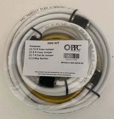 HSD Kit (1)12ft & (1)6ft Coax Jumpers (1)7ft Cat 5e Jumper (1)2 wayspliter - Image 1 of 2