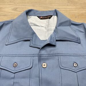 Vintage 70s American Craftsman Blue Leisure Suit Shirt Jacket Mens Approx L