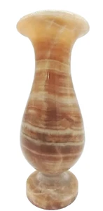 Alabaster geschnitzte Vase ausgestellter Lippenfuß Sockel Made in Turkey 1960er Vintage 7" - Bild 1 von 7