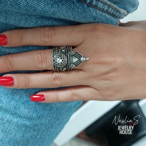 Krone Ring König Statement Mittelalter Schmuck Antik Silber versilbert Handmade - Picture 1 of 13