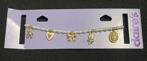 Heart & Bow Charm Pearl Choker Necklace Cottage Core Coquette Floral Antique - Picture 1 of 2