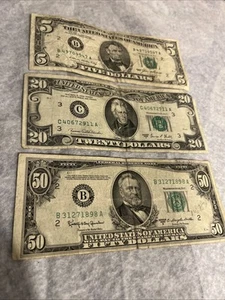 Vintage $50 $20 and $5 bill 1950D Set - Picture 1 of 5