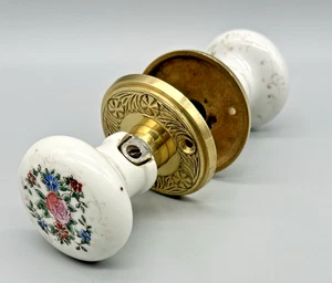 Antique Porcelain Hand Painted Floral and Gold Doorknob Set Unmarked! - Picture 1 of 9