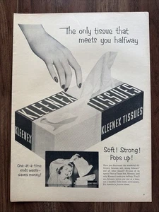 Kleenex Tissues Print Ad Meets You Halfway Soft Strong Pops Up Saves Money - Picture 1 of 4