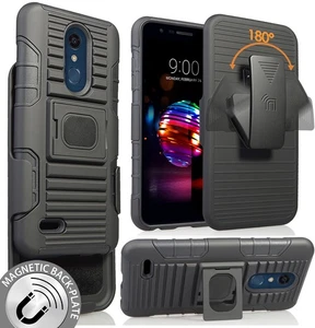 Black Grip Case + Belt Clip for LG K30, Phoenix Plus, Premier Pro, Harmony 2 - Picture 1 of 10