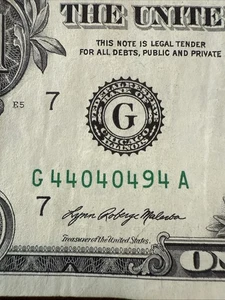 5 Of A Kind 4’s Trinary G44040494A 2021 $1 Dollar Bill Fancy Serial Number  - Picture 1 of 6