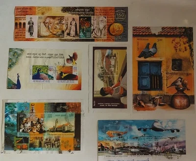 India Aviation Tagore Birds Science 6 Miniature Sheets Used - Image 1 of 2