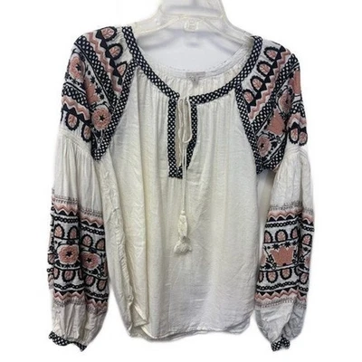 Blusa Campesina Ecote Anthropologie Para Mujer Talla Pequeña Crema Bordada Top Boho Foto 1 de 4