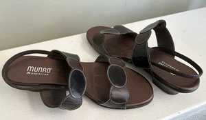 Munro American Eclipse Size 8 1/2 WW Black Patent/Brown Kid Leather Sandals - Picture 1 of 11