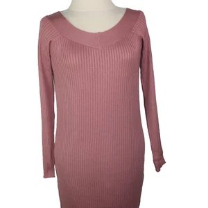 H&M Divided Bodycon Dress Mauve Pink Women Size M Long-Sleeve Ribbed Knit - Picture 1 of 11