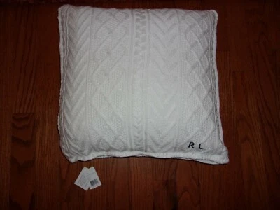 Almohada decorativa para cama Ralph Lauren Highland blanca tejida con cable 20x20 nueva con etiquetas $215 Foto 1 de 4