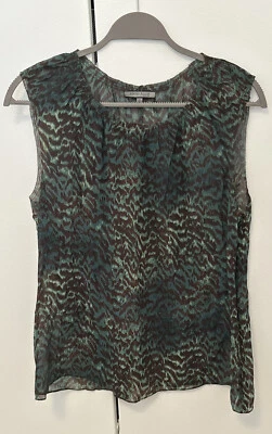 Women's Anne Klein Cap Sleeve Cheetah Print Turquoise & Brown Silk Top Size 16 - Imagem 1 de 4