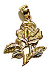 14k Yellow Gold Diamond Cut Rose Charm Necklace Pendant 