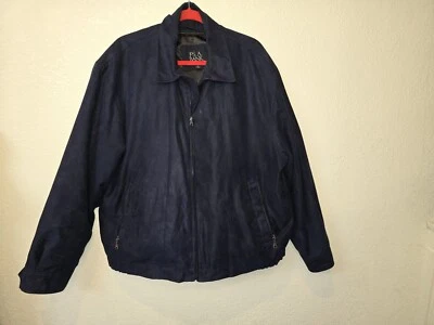 Jos A Bank Soft Sueded Bomber Jacket Sz L Navy Blue Zip Out Lining 5 pockets EUC - Image 1 of 4